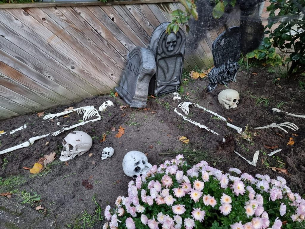 skeletten in de voortuin grafsteen